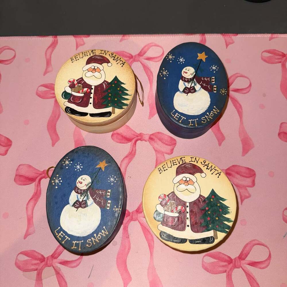 Christmas Wooden Hand Painted Boxes Santa Snowman Set